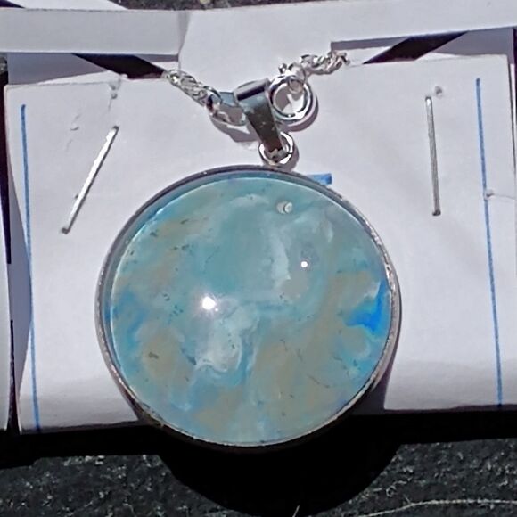 Handmade Medallion Cord Pendant Necklace 1" Round   (925) Silver 20 in. Chain - Picture 3 of 10